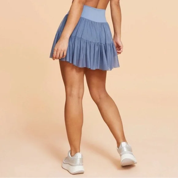 Blogilates Ballerina Skort Steel Blue Crossover Waist Mesh Pirouette Active 1X - Picture 2 of 10